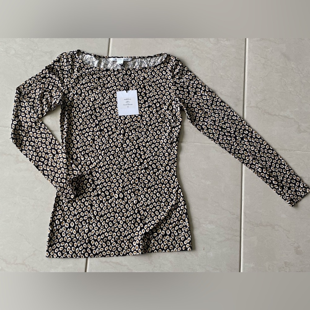 Diane Von Furstenberg Black and Cream Long Sleeve Top